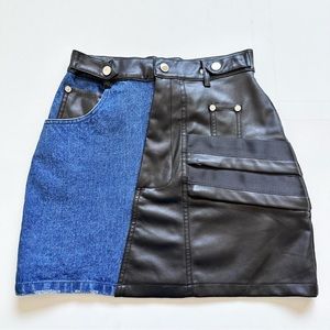 Maniere de Voir Denim Vegan Leather Mini Skirt